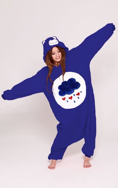 KIMU® Onesie Donkerblauwe Troetelbeer Pak - Maat 140-146 - Troetelberenpak Beer Kostuum Grumpy Wolk - Berenpak Huispak Pyjama Meisje Jongen Festival