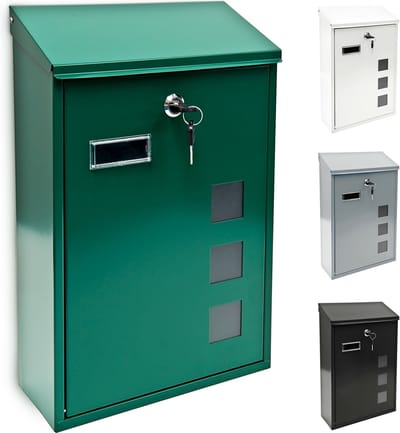 brievenbus muur - metaal - 40 x 25 x 10 cm - klein - met slot - modern - zilver
