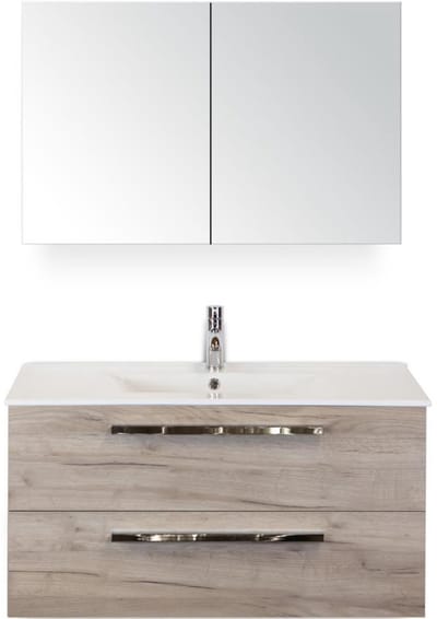 Seville Badmeubelset 100 cm - Craft Oak - Keramische Wastafel Wit Enjoy met Spiegelkast