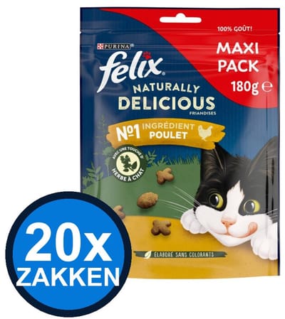 20x Felix - Naturally Delicious Snack Kip Maxipack - Kattenvoer Snacks - 180 g