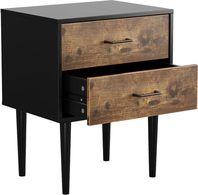 Nachtkastje met 2 Lades - Industriële Bijzettafel - MDF - Vintage Bruin - Opbergkastje voor Slaapkamer & Woonkamer - 51x38x66 cm