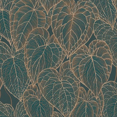 Natuur behang Profhome 781281-GU vliesbehang hardvinyl warmdruk in reliëf gestructureerd met bloemmotief subtiel glanzend bruin groen goud 5,33 m2