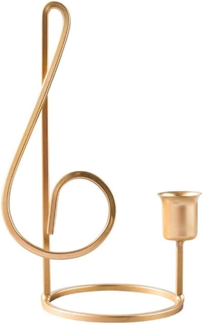 Kandelaar Houders - Metalen Kaarsenstandaard - Romantisch Diner - Muzieknoot Ontwerp - 14.5 x 20 cm - Goud
