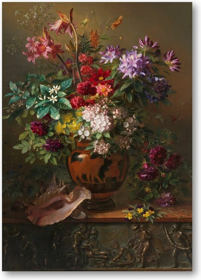 Stilleven met bloemen in een Griekse vaas: allegorie op de Lente - A3 Poster Staand - 30x42cm - Georgius Jacobus Johannes van Os - Meesterwerken
