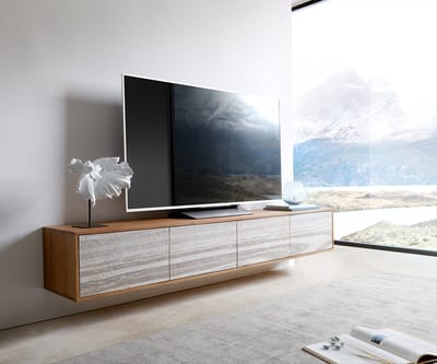TV-meubel Kleo Acacia natuur 200 cm 4 deuren zwevend lowboard