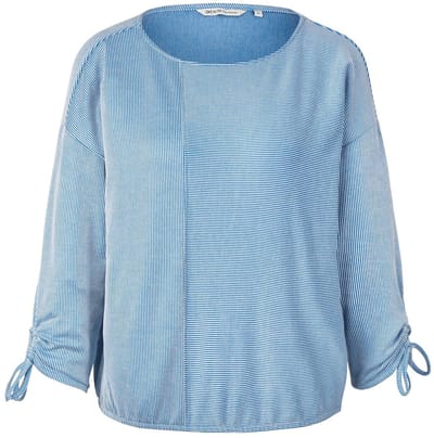 Tom Tailor Denim - Loose fit T-shirt met lange mouwen en gerimpelde mouwen - Maat XL - small mid blue white stripe