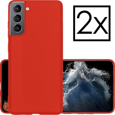 Hoesje - 2 Stuks - Geschikt voor Samsung Galaxy S22 - Sterk & Shockproof - Case Siliconen - Back Cover - Telefoon Hoes - Rood