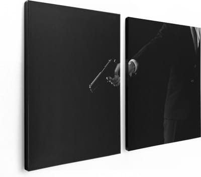 Artaza Canvas Schilderij Tweeluik Man met een Pistool in zijn Handen - 120x80 - Foto Op Canvas - Canvas Print