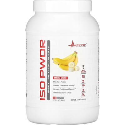 Metabolic Nutrition, ISOpwdr, isolat de protéine de lactosérum, crème à la banane, 3,04 lb (1 380 g)