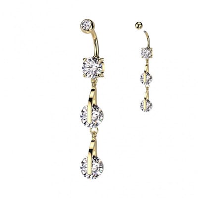 Navelpiercing PVD 2 CZ strakke hanger - goud - LMPiercings