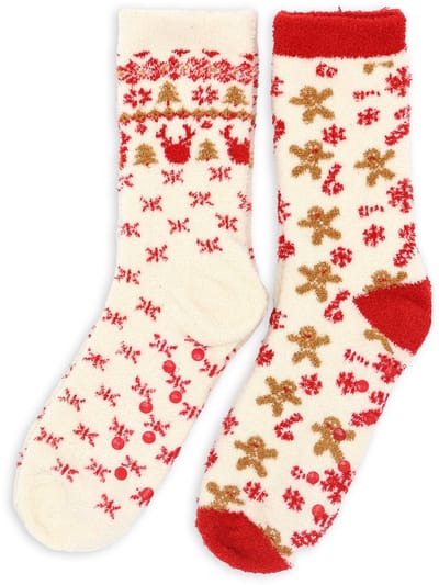 Kerst sokken - Happy Holidays - warme huttensocken mét anti slip - onze size - COMB VANILLE 2-PACK