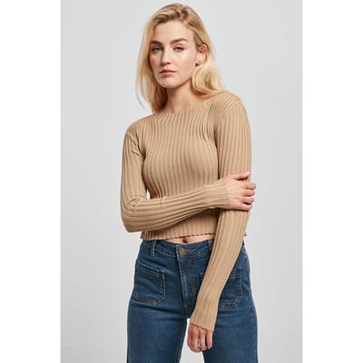 Urban Classics Ladies Short Rib Knit Twisted Back Sweater Unionbeige Taglia: S | Maglioni a maglia Outlet | Donna