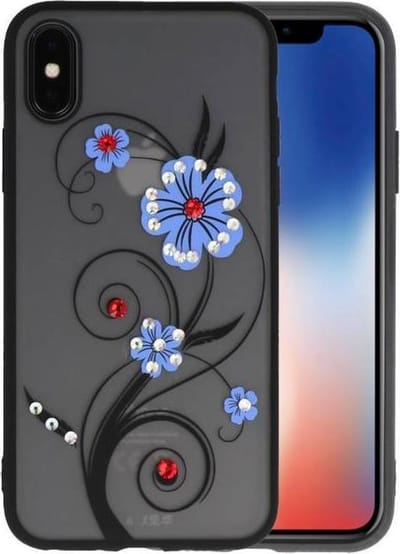 Diamant Lelies Hoesjes Cases - Hoesje Geschikt voor iPhone X Blauw