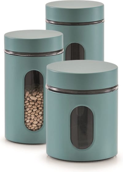 Zeller voorraadblikken/potten met venster - 3x stuks - Eucalyptus groen - 600, 900 en 1200 ml - Voedsel bewaren