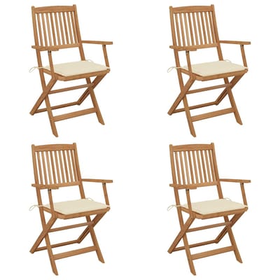 vidaXL - Set - van - 4 - klapstoelen - met - kussens, - gemaakt - van - massief - acaciahout.