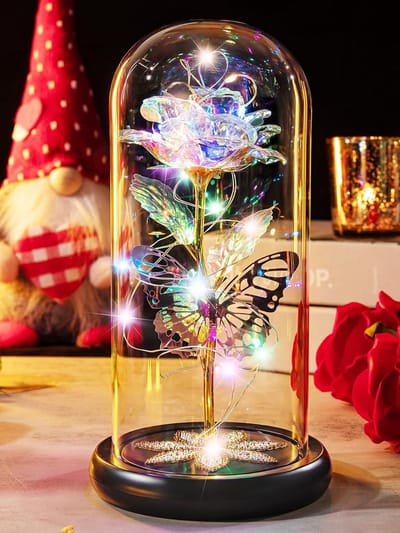 Galaxy Roos - Eeuwige Bloem - Cadeau Vrouw - Met LED Licht - 21.5 cm Hoog - Regenboog