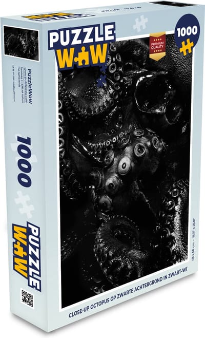 Puzzel Close-up octopus op zwarte achtergrond in zwart-wit - Legpuzzel - Puzzel 1000 stukjes volwassenen