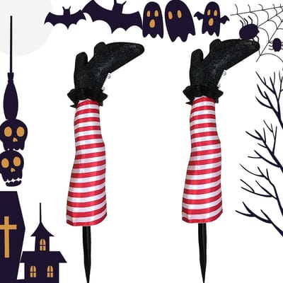 Heksenpoten Decoratie - Tuindecoratie Heks - Halloween Versiering - Grappig Ontwerp - 2 Stuks - Paars