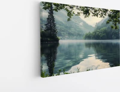 Saammp Canvas Schilderij - Water tussen de Bossen - Natuur - Landschap - 45x30 - Foto op canvas - Wanddecoratie - Muurdecoratie Woonkamer - Slaapkamer decoratie - Canvas Print