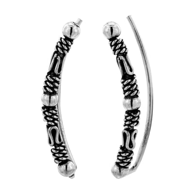 WeLoveSilver - zilveren ear climber - Bali look - bolletjes - geoxideerd