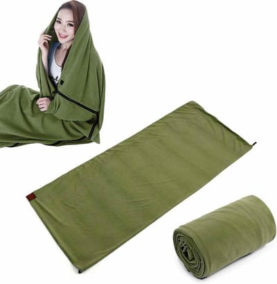Slaapzak Binnenvoering - Reislaken Liner - Extra Warmte - Dubbelzijdige Rits - 180 x 80 cm - Legergroen