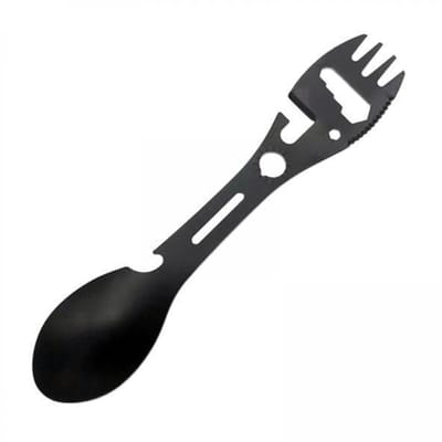 carmdering - Outdoor Bestek - Kampeerbestek - Lepel-Vork Set - RVS, ultralicht, multifunctioneel, blikopener, flesopener - Voor kamperen & reizen - Duurzaam en hittebestendig