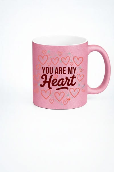 Roze Glitter Mok 'You Are My Heart' | Romantisch Valentijnscadeau Liefdesbeker
