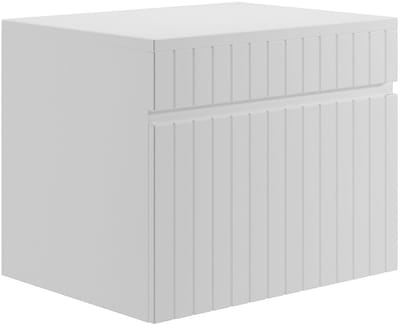 Vente-unique Wit hangmeubel met groeven voor onder wastafel met plank - 60 cm - SATARA
