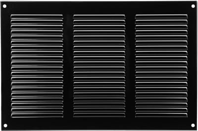 Ventilatierooster Zwart Metaal 300x200mm - Met Insectenhor en Vlakke Lamellen
