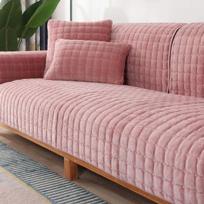 Zachte Velours Bankhoes Voor Bank Anti-Slip Bankmeubelhoes Voor Woonkamer Mode Basis Kleur Verdikken Flanel Pluche Bank Handdoek 70x70cm 1pc donkerroze kleur