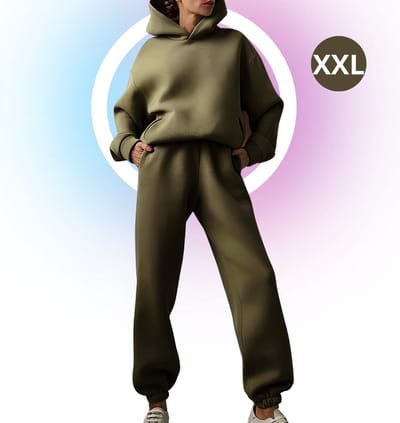 Livano Joggingpak Dames - Huispak - Trainingspak - Volwassenen - Capuchon - Jogging Pak - Joggingspak - Leger Groen - Maat XXL