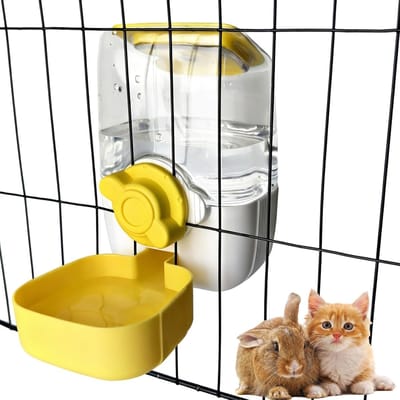 VHV-Grote Drinkfles voor Huisdieren 1000ml - Automatische Hangende Waterfles voor Konijnen Cavia's en Kleine Honden - Lekvrije Drinkdispenser voor in de Kooi - 34oz Drinkbak - Geel
