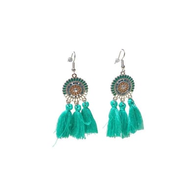 Aramat Jewels | Oorbellen | Zomerse Boho Oorhangers Kwastjes Mint 75mm | | | |21mm | Staal | Volwassenen | Verkleurd niet