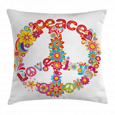 ABAKUHAUS Kussenhoes – Vrede en Liefde Joy Flowers – 40x40 cm – Multicolor, dubbelzijdig bedrukt