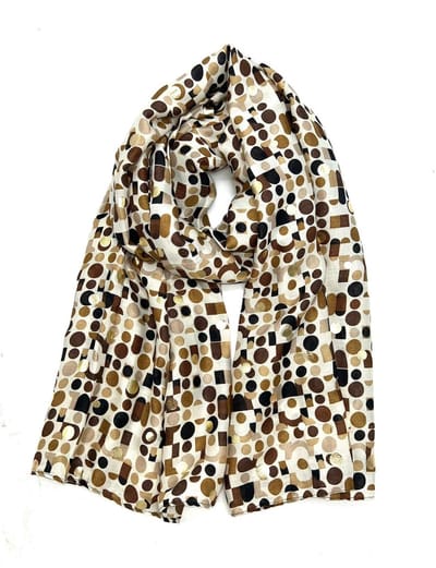 Lange dames sjaal Meike gestipt motief fantasiemotief beige taupe bruin wit goud zwart