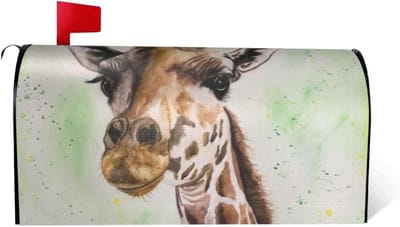 Brievenbushoes Aquarel Giraf - Brievenbus decoratie - Tuin aankleden - Magnetische bevestiging - Standaard maat 21x18 inch - Zwart