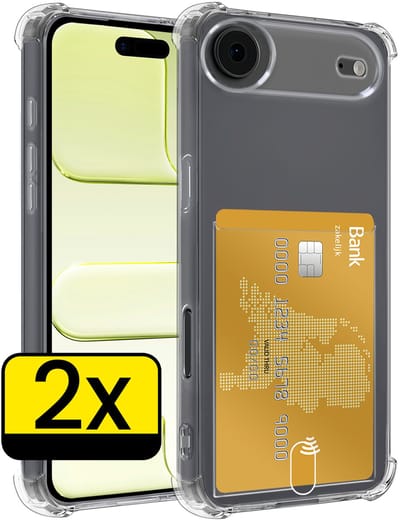 Hoesje - 2 Stuks - Geschikt voor Apple iPhone Air - Met Pashouder en Kaarthouder - Telefoon Hoes Shockproof - Siliconen Case - Back Cover - Shock Proof - Pasjes Houder - Telefoonhoesjes - Transparant