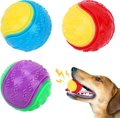 3 stuks piepende hondenballen, onverwoestbaar hondenbalspeelgoed, hoog springrubber, tandtraining, interactief, voor puppy's, middelgrote en grote honden