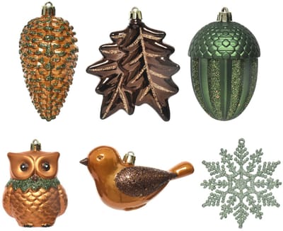 KAEMING B.V. - 20 natuurlijke kerstboomhangers 10 cm, dieren en sneeuwvlokken