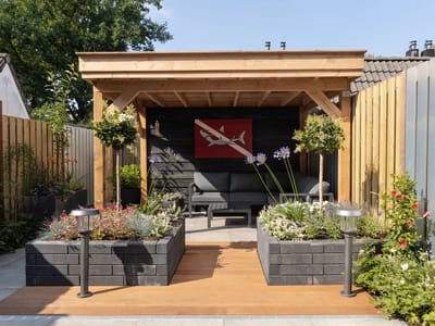 Douglas overkapping, 600 x 300, Met achterwand en twee zijwanden, Westwood Comfort Basic zwart