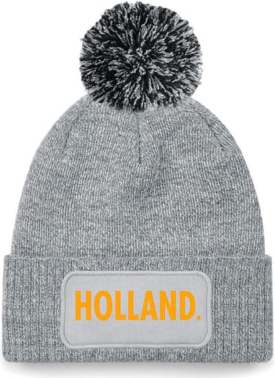 Wintermuts grijs met pompoen - Holland - soBAD. | Warme grijze muts voor volwassenen | Heren en Dames Beanie