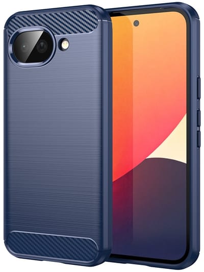 MobyDefend Hoesje - Geschikt voor Google Pixel 10a - TPU Backcover - Geborstelde Metaal & Carbon-Look - Blauw