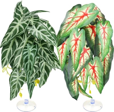 2 Stuks Kunstplanten voor Terrarium, Decoratieve Bladeren met Zuignappen, Hangende Vines voor Hagedissen, Kameleons en Kikkers