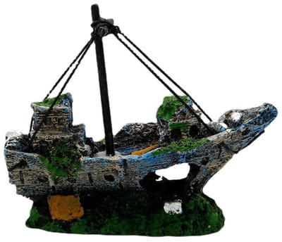 SnelShoppen - Aquarium Decoratie Scheepswrak Piratenboot - 14.5 cm - Vis Schuilplaats - Ornament voor Kleine en Medium Aquaria - Ideaal voor Betta en