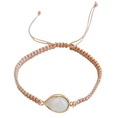 Marama - armband Moonstone Drop - edelsteen maansteen - vegan - verstelbaar waxcord