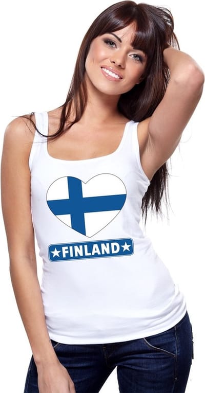 Finland singlet shirt/ tanktop met Finland vlag in hart wit dames S