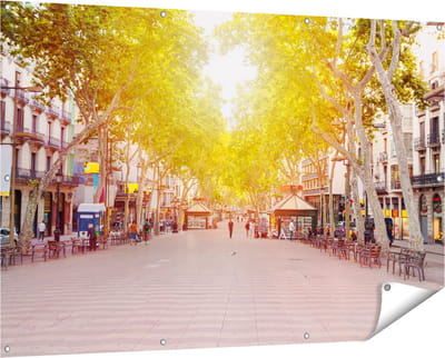 Gards Tuinposter De Ramblas Straat in Barcelona - 150x100 cm - Tuindoek - Tuindecoratie - Wanddecoratie buiten - Tuinschilderij