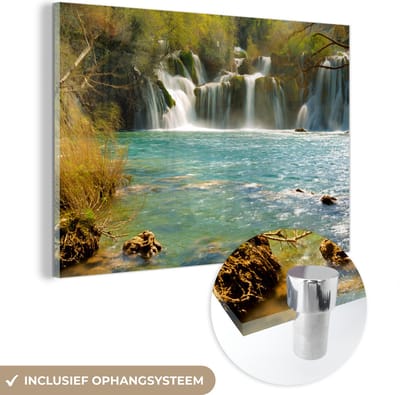 ® Glasschilderij 180x120 cm - Schilderij acrylglas - Skradinski Buk-watervallen in het Nationaal Park Krka in Kroatië - Foto op glas - Muurdecoratie woonkamer - Wanddecoratie slaapkamer - Schilderijen