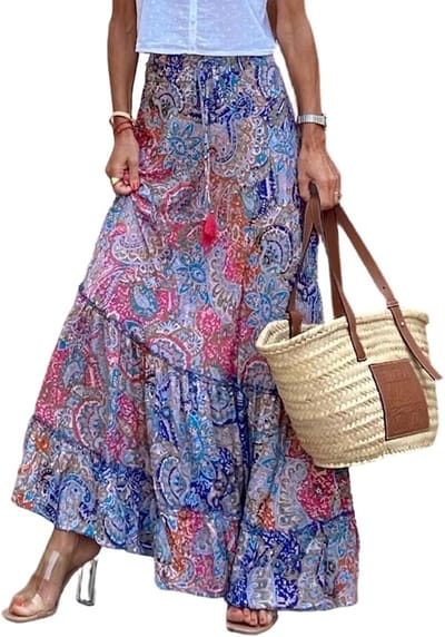 Zomer maxi rok voor dames, boho A-lijn, hoge taille, elastisch, geprint, strandrok, casual en chic outfit