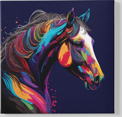 Canvas Schilderij Dieren - Kleurrijke Paard - Paarden - Wanddecoratie - 40x40x2 cm